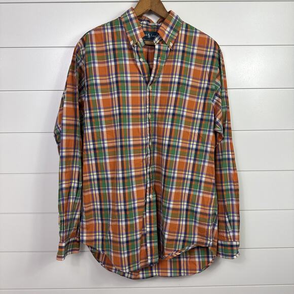 Ralph Lauren Classic Fit Plaid Button Front Shirt Orange sz M - Picture 1 of 7